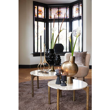 KANAE Set Couchtische Ø65/Ø76 cm Travert Sand mit Bronzebeinen