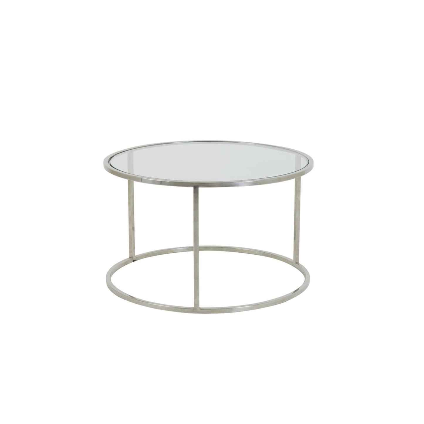 DUARTE Couchtisch-Set 2er Nickelrahmen mit Glasplatten Ø65/Ø75 cm