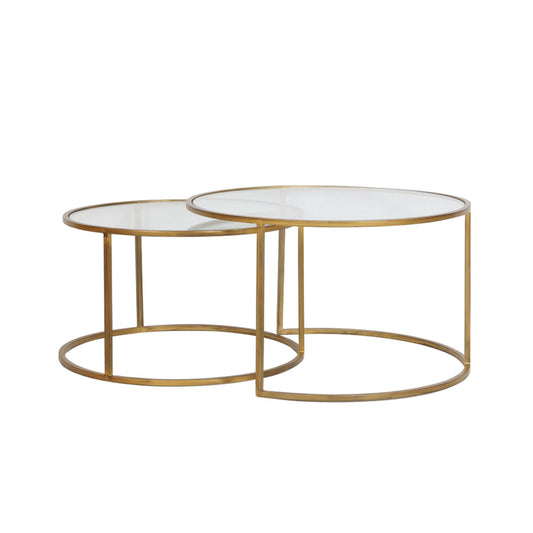 DUARTE Couchtisch-Set Glas Gold, 2er Rundtische Ø75/Ø65 cm