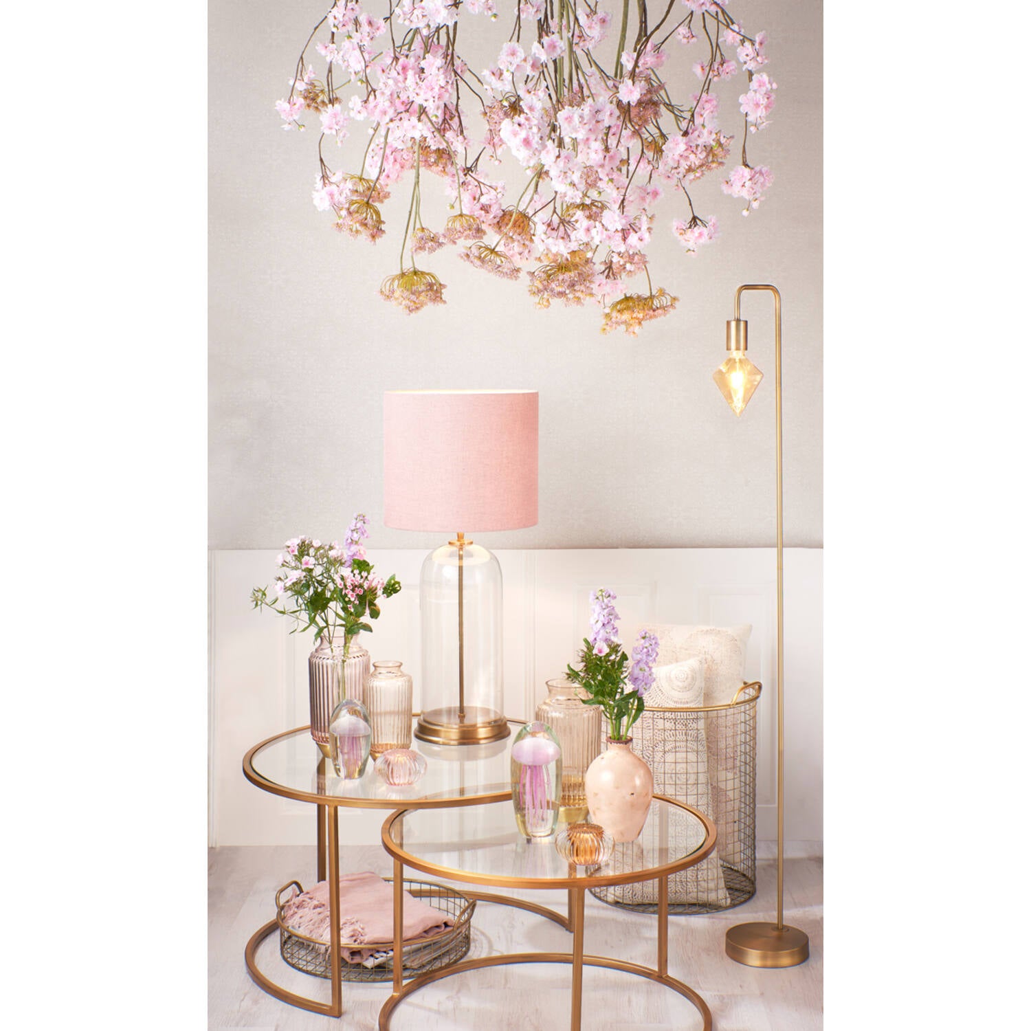 DUARTE Couchtisch-Set Glas Gold, 2er Rundtische Ø75/Ø65 cm