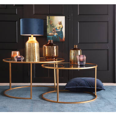 DUARTE Couchtisch-Set S/2 Ø65x39 und Ø75x44 cm Glas Gold