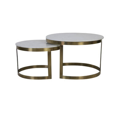 Perlato Marmor Couchtisch-Set S/2, runde Sofatisch-Tische antikbronze elegant modern