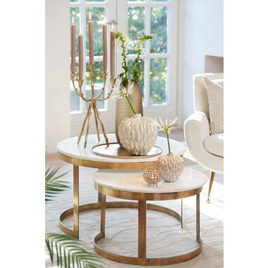 Perlato Marmor Couchtisch-Set S/2, runde Sofatisch-Tische antikbronze elegant modern