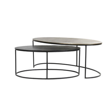 PAXSON Couchtisch-Set S/2, Metallgestell, antik Bronze, 80x48x33 & 103x60x40 cm