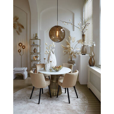 LEYDA Esstisch Ø100 cm Marmor Weiß Tischplatte Antik-Bronze Fuß