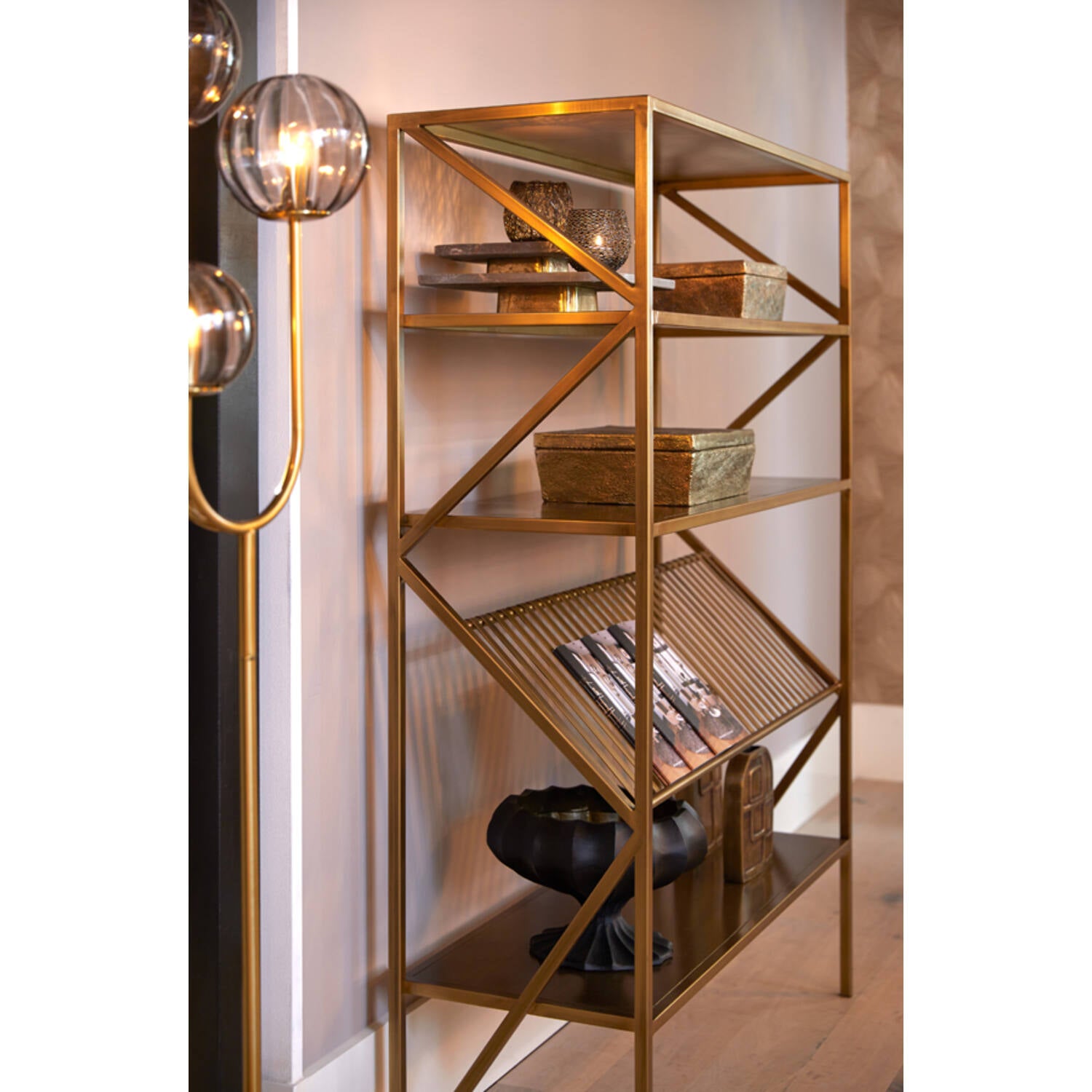 EZRA Standregal 120x40x160 cm Antik-Bronze Metall-Holz Regal funktional