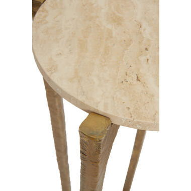 KANAE Set Couchtische Ø65/Ø76 cm Travert Sand mit Bronzebeinen