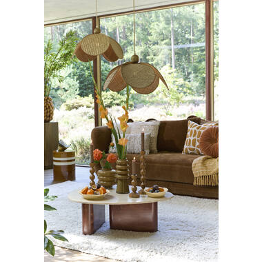 Mahelona Couchtisch Travertin Sand mit Holzgestell 90×72×31 cm