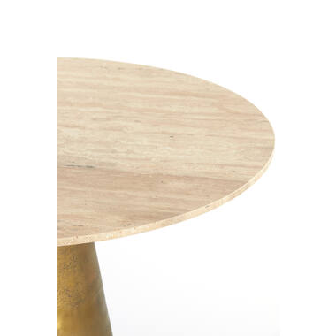 Runder Esstisch YNEZ Ø120 cm Travertin Sand mit Bronzefuß