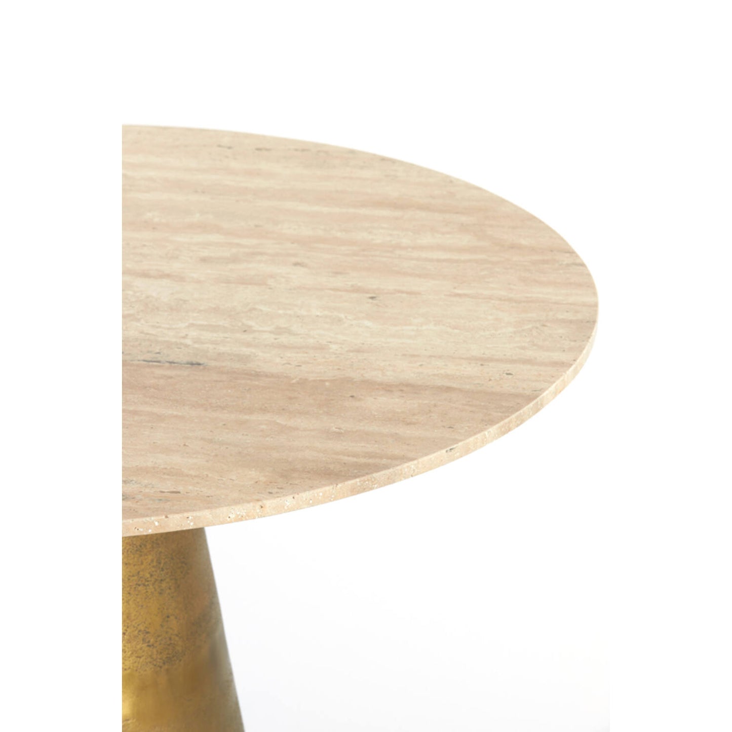 Runder Esstisch YNEZ Ø120 cm Travertin Sand mit Bronzefuß