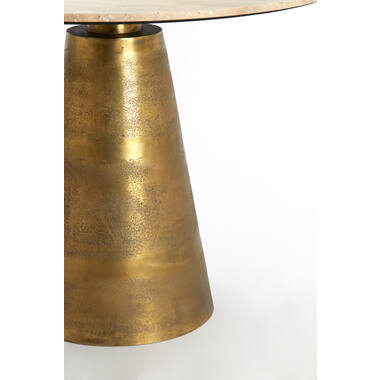 Runder Esstisch YNEZ Ø120 cm Travertin Sand mit Bronzefuß